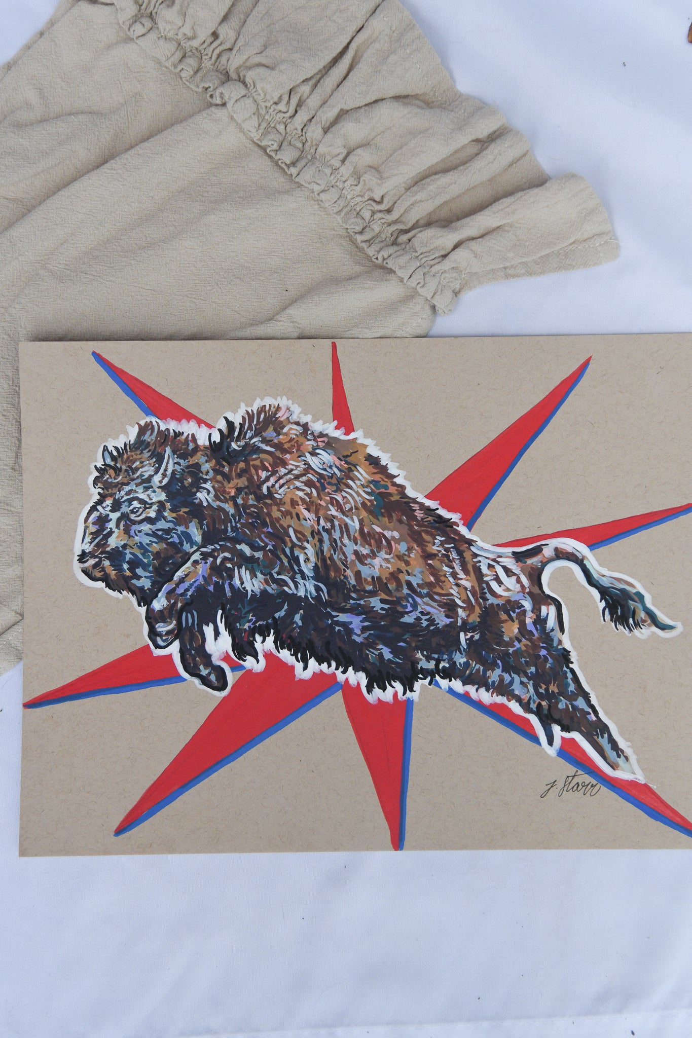 "Dynamic Bison" Original Acrylic Sketch
