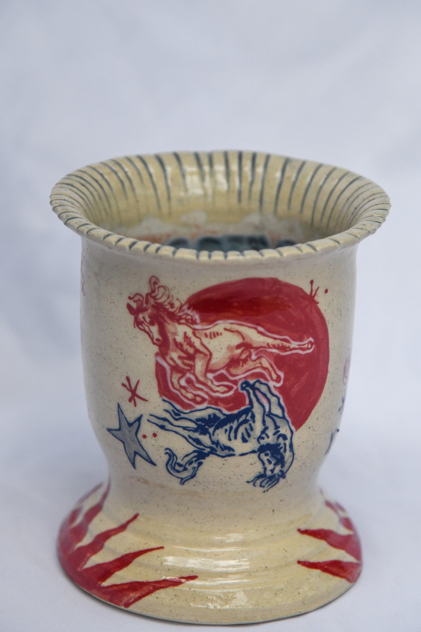 Blue & Red Horse Vase