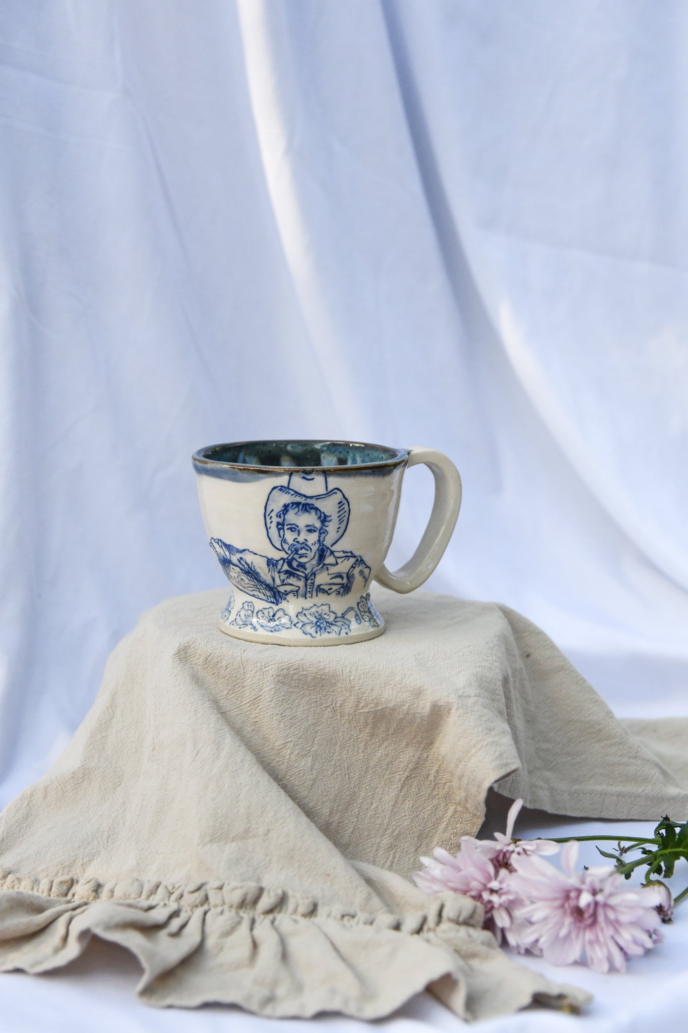 Blue and White Cowboy Mug
