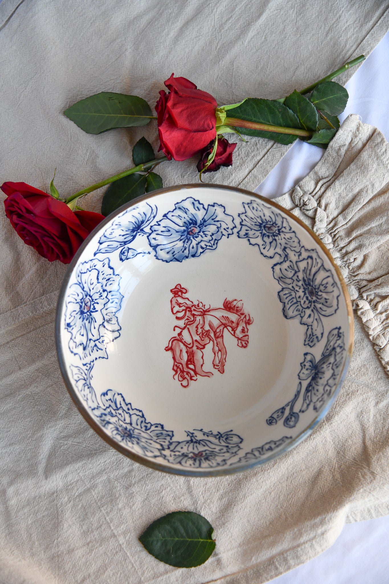 Large Blue & Red Cowboy Bowl